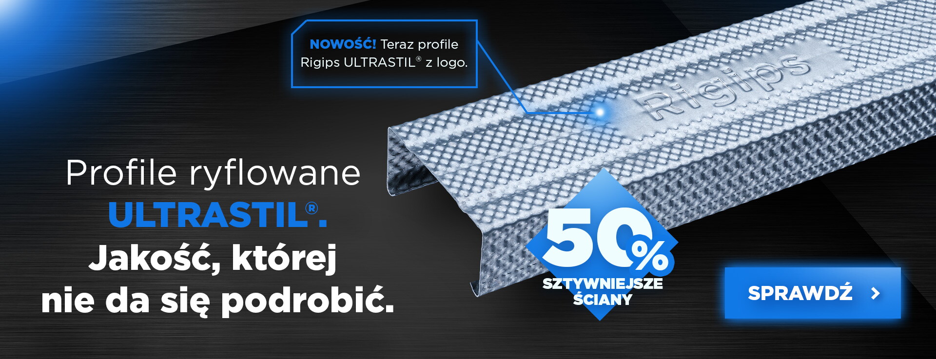Rigips profile ULTRASTIL ryflowane z nadrukiem logo